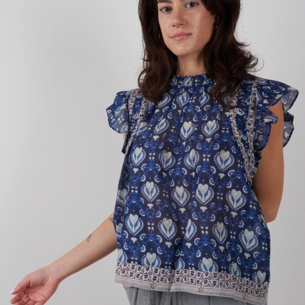 Sea New York Brigitte Border Block Print Blouse S